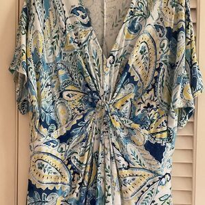 Lauren Ralph Lauren Linen Paisley woman dolman sleeve midi knit dress size US XL